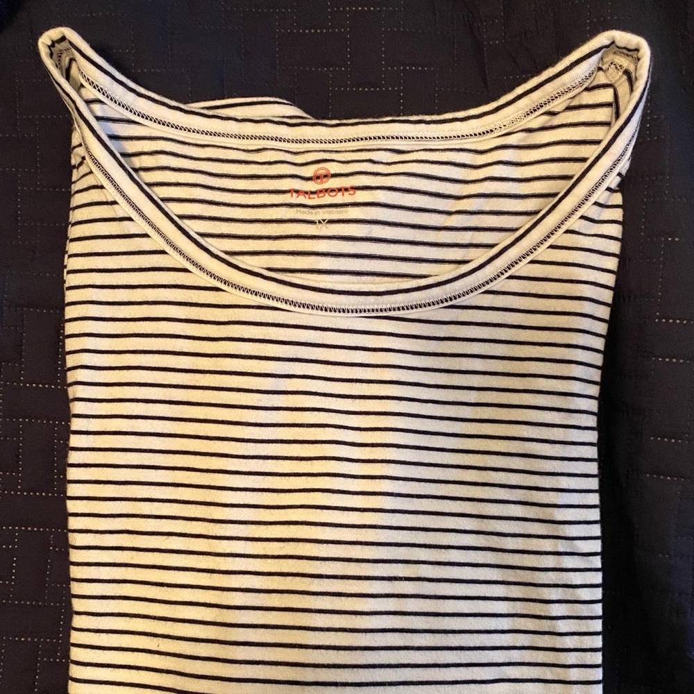 Talbots Navy and White Striped Long Sleeve Shirt